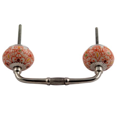 Orange Ceramic Floral Bridge Wardrobe Handle